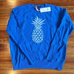 Vineyard Vines Blue Cashmere Intarsia Sweater with Pineapple Motif